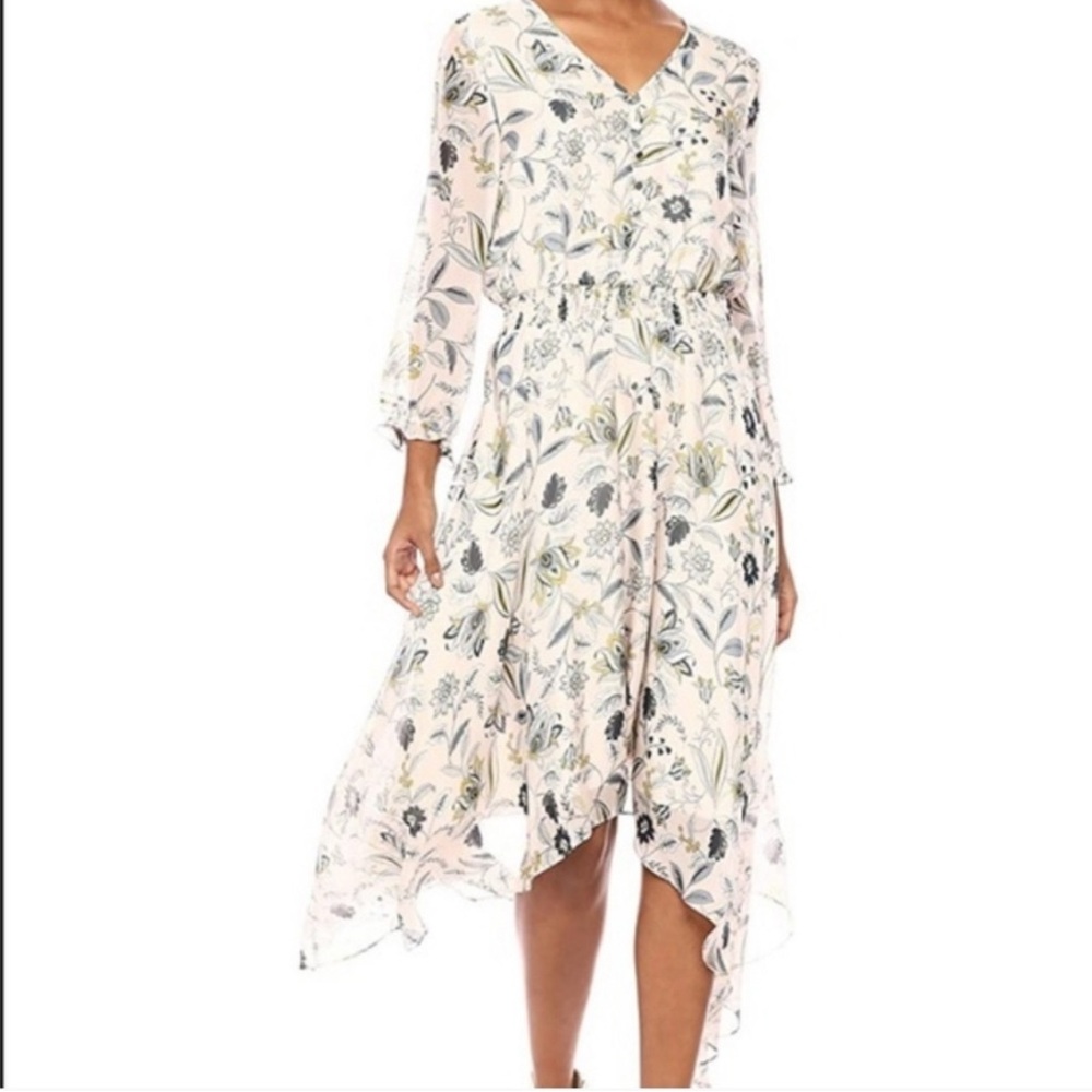 Shoshanna Pale Pink Floral Asymmetrical Handkerchief Hem Dress
